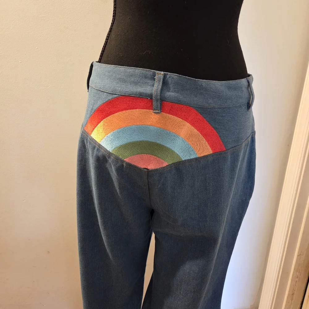 Women’s Blue Jeans with Rainbow Back Detail - Picture 2 of 9